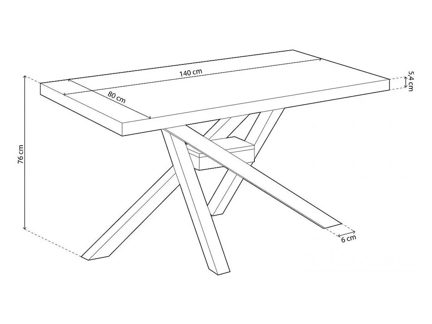 Mesa de comedor Xena patas cruzadas forma rectangular roble Nordish/negro 76x140x80 cm Adec