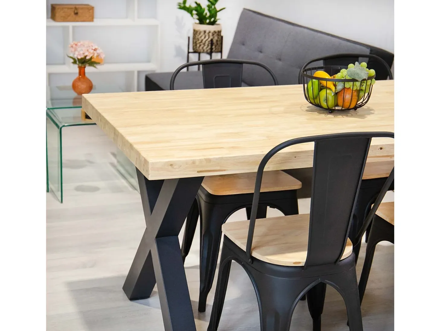 Mesa de comedor X-Loft rectangular diseño nórdico roble Nordish/negro 76x160x90 cm Adec