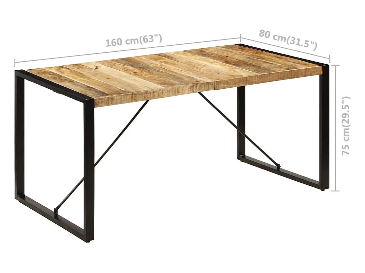Mesa de comedor 160x80x75 cm madera maciza de mango