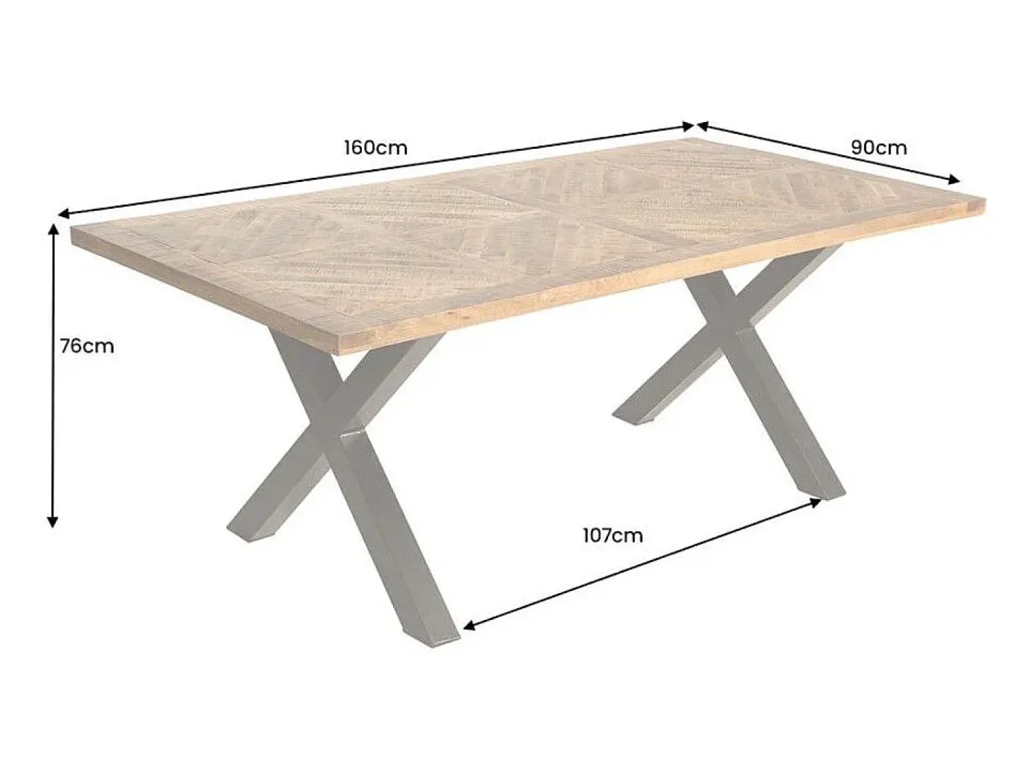 Mesa de comedor ZAREL 160 cm – Tablero de madera maciza de mango y metal negro