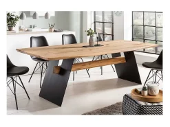 Mesa de comedor ZENTOR 200 cm – Tablero de roble salvaje y patas de metal negro – Estilo industrial de alta gama
