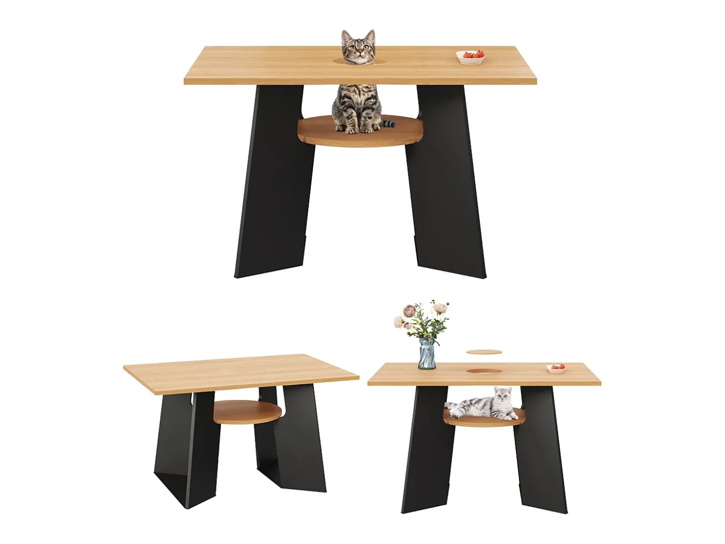 Mesa de comedor/cocina - con espacio para mascotas y estantes - 6 plazas (130×85×75 cm)