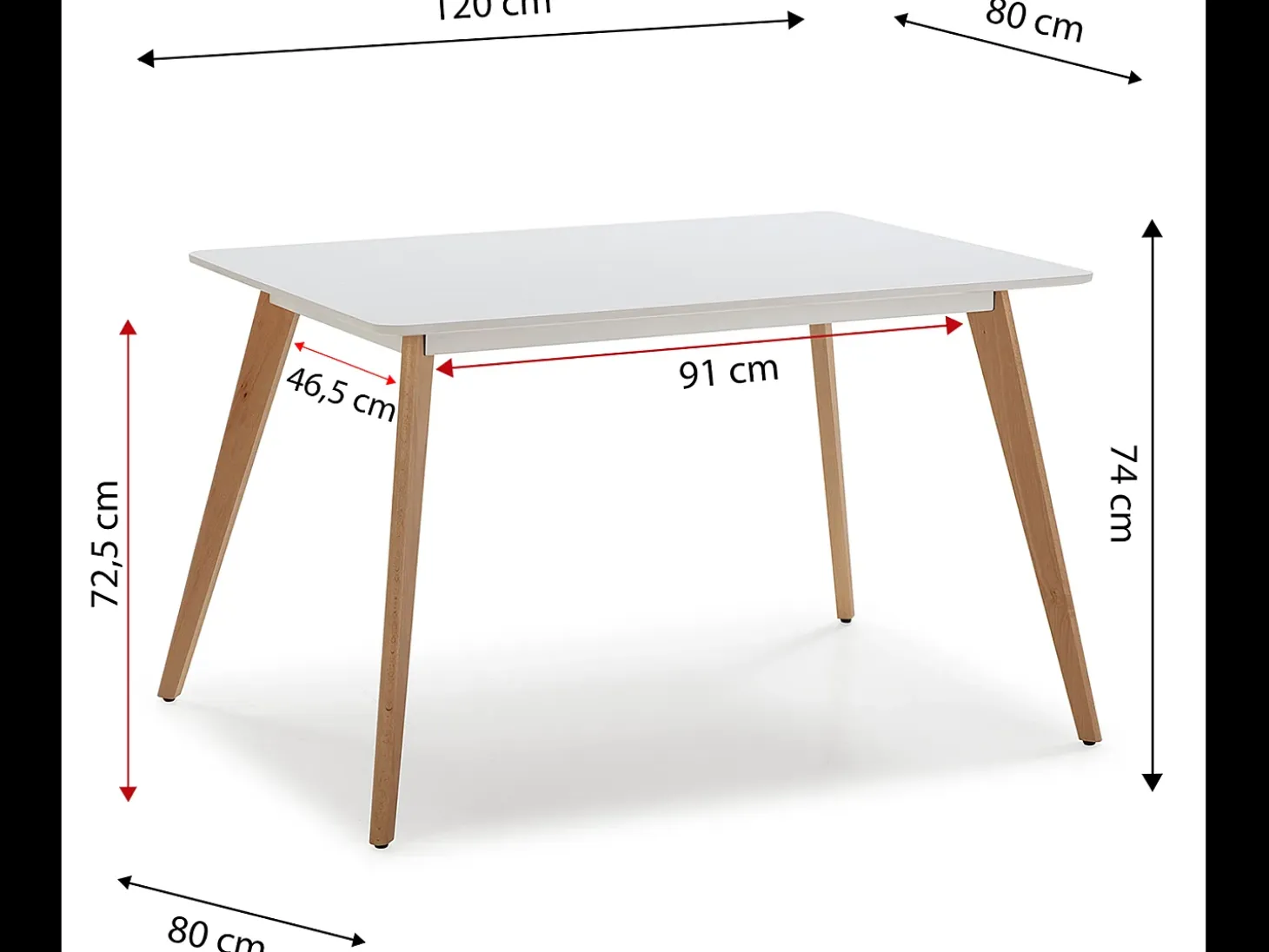 Mesa de comerdor Aroa 120x80 cm Blanco, Patas de Madera de Haya, 120 x 80 cm