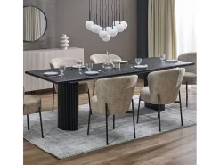 Mesa de diseño extensible negra con tablero chapado en roble 160-250 cm MISTY