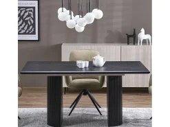 Mesa de diseño extensible negra con tablero chapado en roble 160-250 cm MISTY