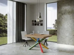 Mesa de diseño roble natural y patas entrelazadas multicolor 130 cm Artemis