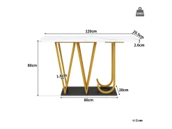 Mesa de entrada - 120 x 29,5 x 80 cm - mesa de comedor de madera - tablero efecto mármol - MDF + metal - blanco