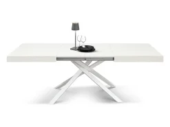 Mesa de madera, acabado blanco, base blanca, extensible 160x90 - FORTE DEI MARMI