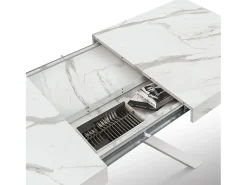 Mesa de madera, acabado blanco, base blanca, extensible 140x90-220x90 - FORTE DEI MARMI