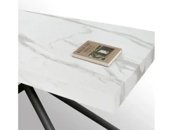 Mesa de madera, acabado estatuario blanco, patas negras, extensible 140x90-220x90 - CARRARA