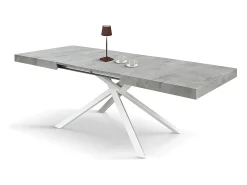 Mesa de madera, acabado gris cemento, base blanca, extensible 160x90 - FORTE DEI MARMI