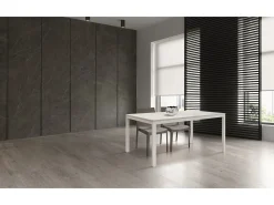 Mesa de madera, acabado mármol y metal blanco, extensible 120x80 - TROPEA