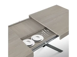Mesa de madera, acabado olmo perla, base X antracita, extensible 160x90 - CAMAIORE