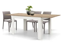 Mesa de madera, acabado roble, base extensible blanca 140×90-220×90cm - LIPARI