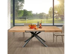 Mesa de madera, acabado roble, base de metal antracita, 180×90–260×90 - CARRARA
