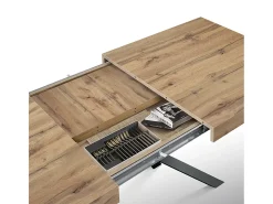 Mesa de madera, acabado roble, base X antracita, extensible 160x90 - CAMAIORE