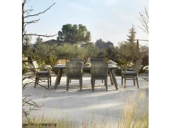 Mesa de madera de acacia y tapa de cemento ligero gris claro 200x90 cm