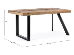 Mesa de madera de mango y patas de acero negro, 160×90 cm - MANCHESTER