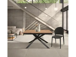 Mesa de madera, efecto roble, base antracita, ext.160x90-210x90cm - VOLPAIA