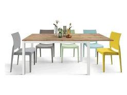 Mesa de madera, efecto roble, base blanca, ext.160x90-210x90cm - TROPEA