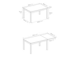Mesa de madera, efecto roble, base blanca, ext.120x80-170x80cm - TROPEA