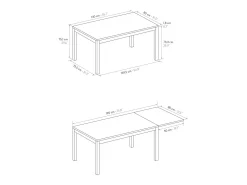 Mesa de madera, efecto roble, base blanca, 140x80-190x80cm - TROPEA