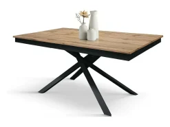 Mesa de madera, efecto roble, base antracita, 140x80-190x80cm - VOLPAIA