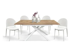 Mesa de madera, efecto roble, base blanca, ext.140x80-190x80cm - VOLPAIA