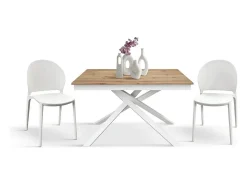 Mesa de madera, efecto roble, base blanca, ext.140x80-190x80cm - VOLPAIA