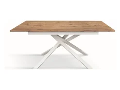 Mesa de madera, efecto roble, base blanca, ext.140x80-190x80cm - VOLPAIA