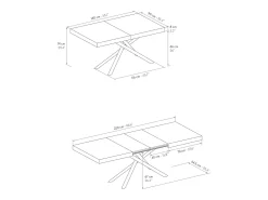 Mesa de madera, gris cemento, base antracita, 140x90-220x90cm - CARRARA