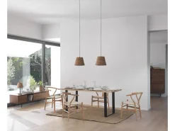 Mesa de madera maciza de acacia 180x90 con patas metálicas negras