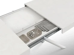 Mesa de madera,fresno blanco, base blanca, ext.140x90-220x90cm - CARRARA