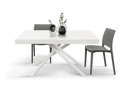 Mesa de madera,fresno blanco, base blanca, ext.160x90-240x90cm - CARRARA
