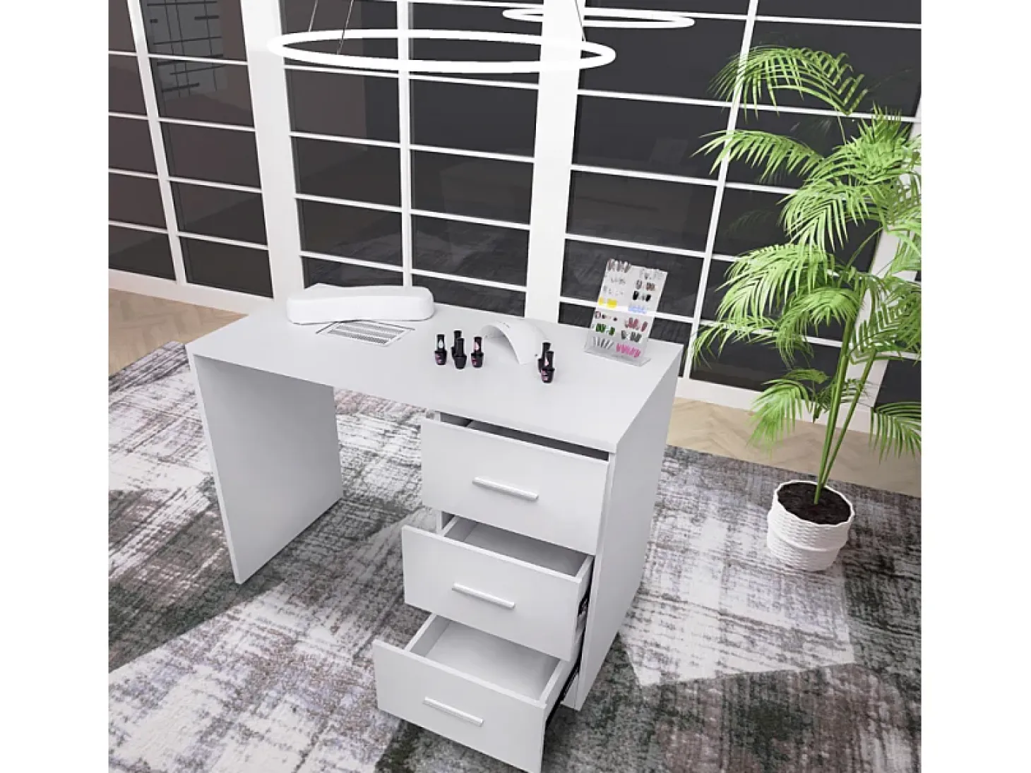 Mesa de manicura y reconstrucción de uñas con aspirador y cajones Floral
