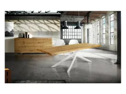 Mesa de roble macizo natural, patas de metal blanco, 160x90 cm - BOLGHERI