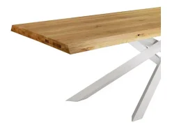 Mesa de roble macizo natural, patas de metal blanco, 160x90 cm - BOLGHERI