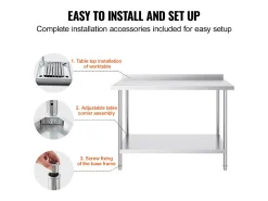 Mesa de Trabajo de Acero Inoxidable SucceBuy, 610 x 1219 mm, Mesa de Preparación de Alimentos para Cocinas Comerciales