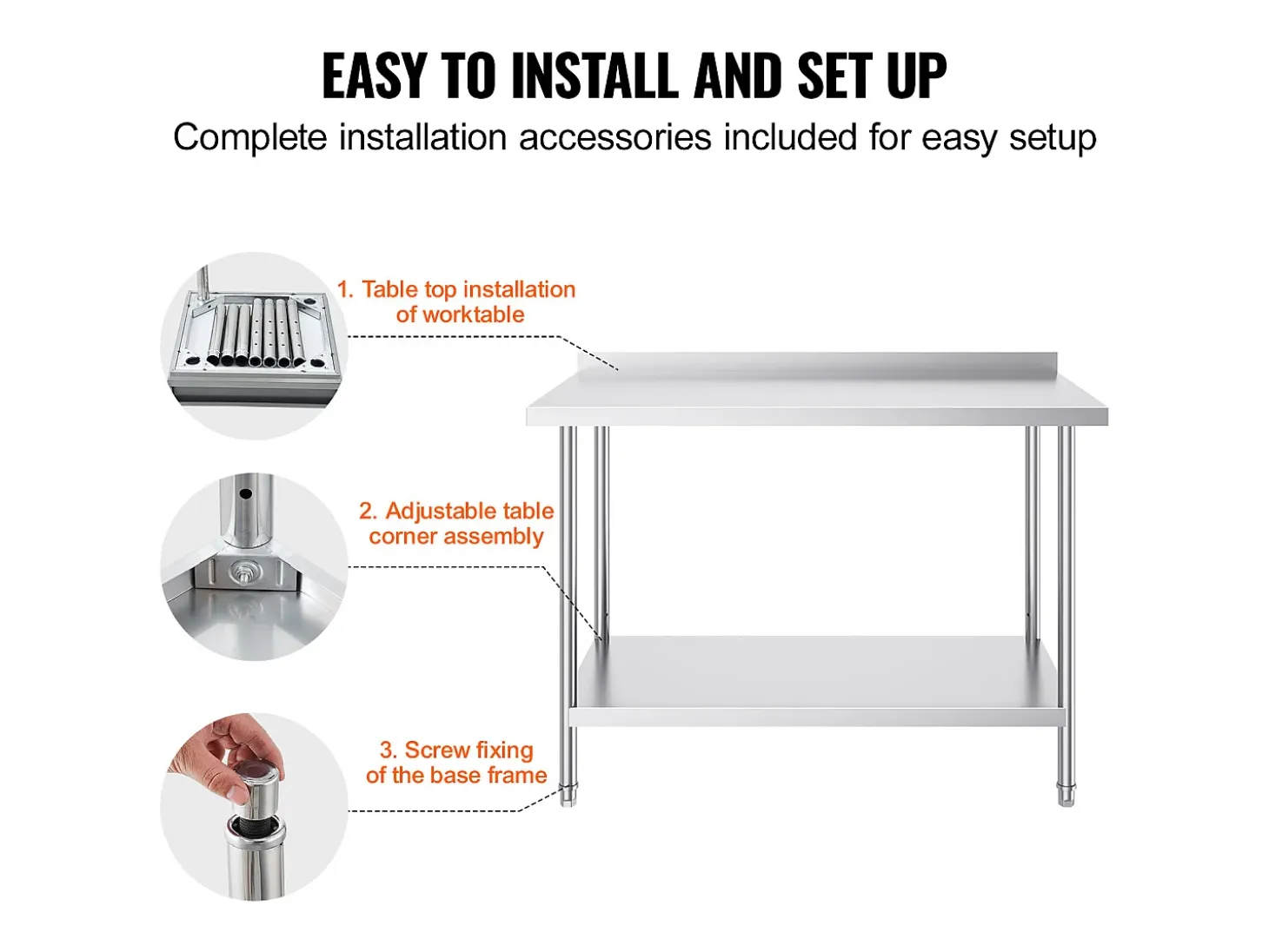 Mesa de Trabajo de Acero Inoxidable SucceBuy, 610 x 1219 mm, Mesa de Preparación de Alimentos para Cocinas Comerciales