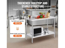 Mesa de Trabajo de Acero Inoxidable SucceBuy, 610 x 1219 mm, Mesa de Preparación de Alimentos para Cocinas Comerciales