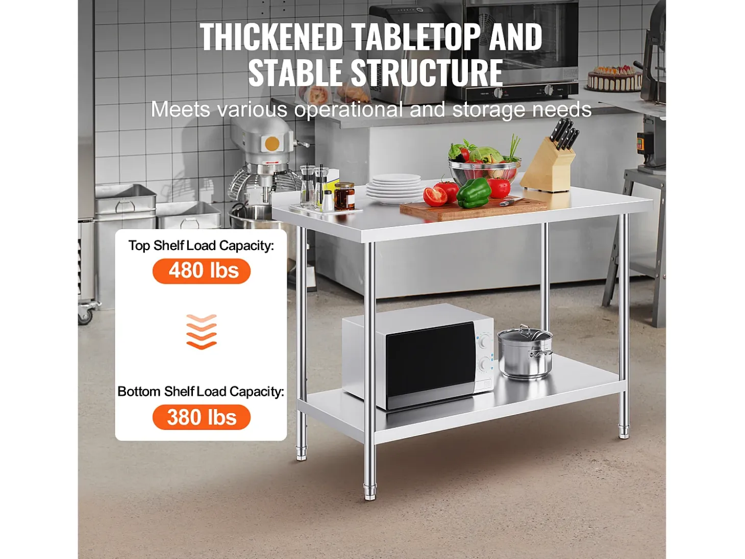 Mesa de Trabajo de Acero Inoxidable SucceBuy, 610 x 1219 mm, Mesa de Preparación de Alimentos para Cocinas Comerciales