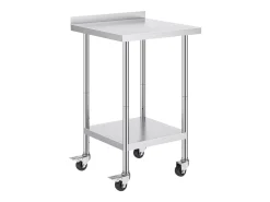 Mesa de Trabajo de Acero Inoxidable SucceBuy, 61 x 61 cm, Mesa de Preparación de Alimentos Comercial con Ruedas