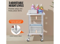 Mesa de Trabajo de Acero Inoxidable SucceBuy, 61 x 61 cm, Mesa de Preparación de Alimentos Comercial con Ruedas