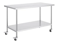 Mesa de Trabajo de Cocina SucceBuy 76 x 152 cm, Mesa de Trabajo en Acero Inoxidable con 4 Ruedas