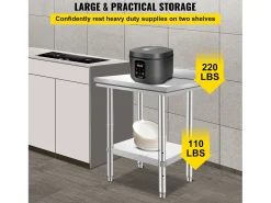 Mesa de Trabajo de Cocina en Acero Inoxidable SucceBuy, Mesa de Preparación de Alimentos 60.96x60.96 cm
