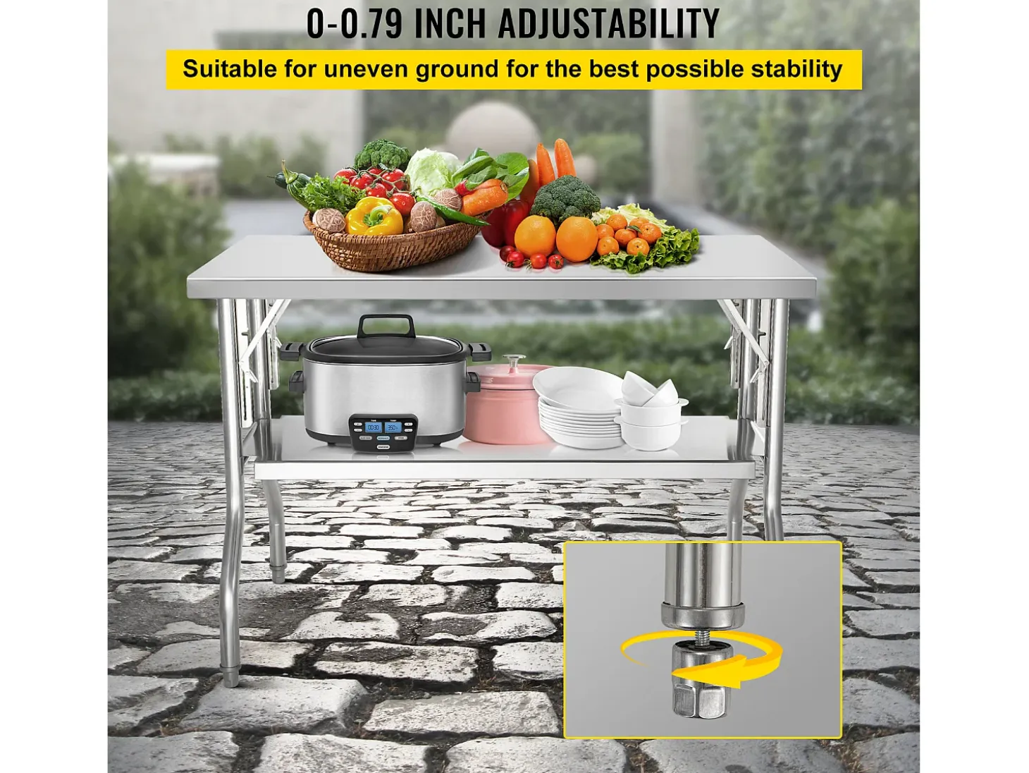 Mesa de Trabajo de Cocina SucceBuy 121.92x60.96 cm Acero Inoxidable, Mesa de Preparación Comercial Plegable