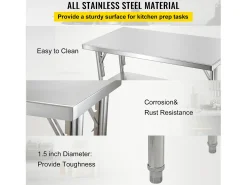Mesa de Trabajo de Cocina SucceBuy 121.92x60.96 cm Acero Inoxidable, Mesa de Preparación Comercial Plegable