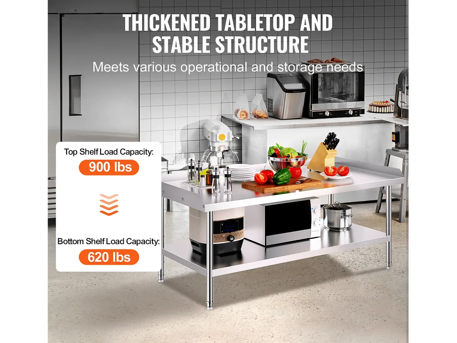 Mesa de Trabajo de Cocina SucceBuy 76x152 cm para Preparación Comercial de Alimentos para Restaurante