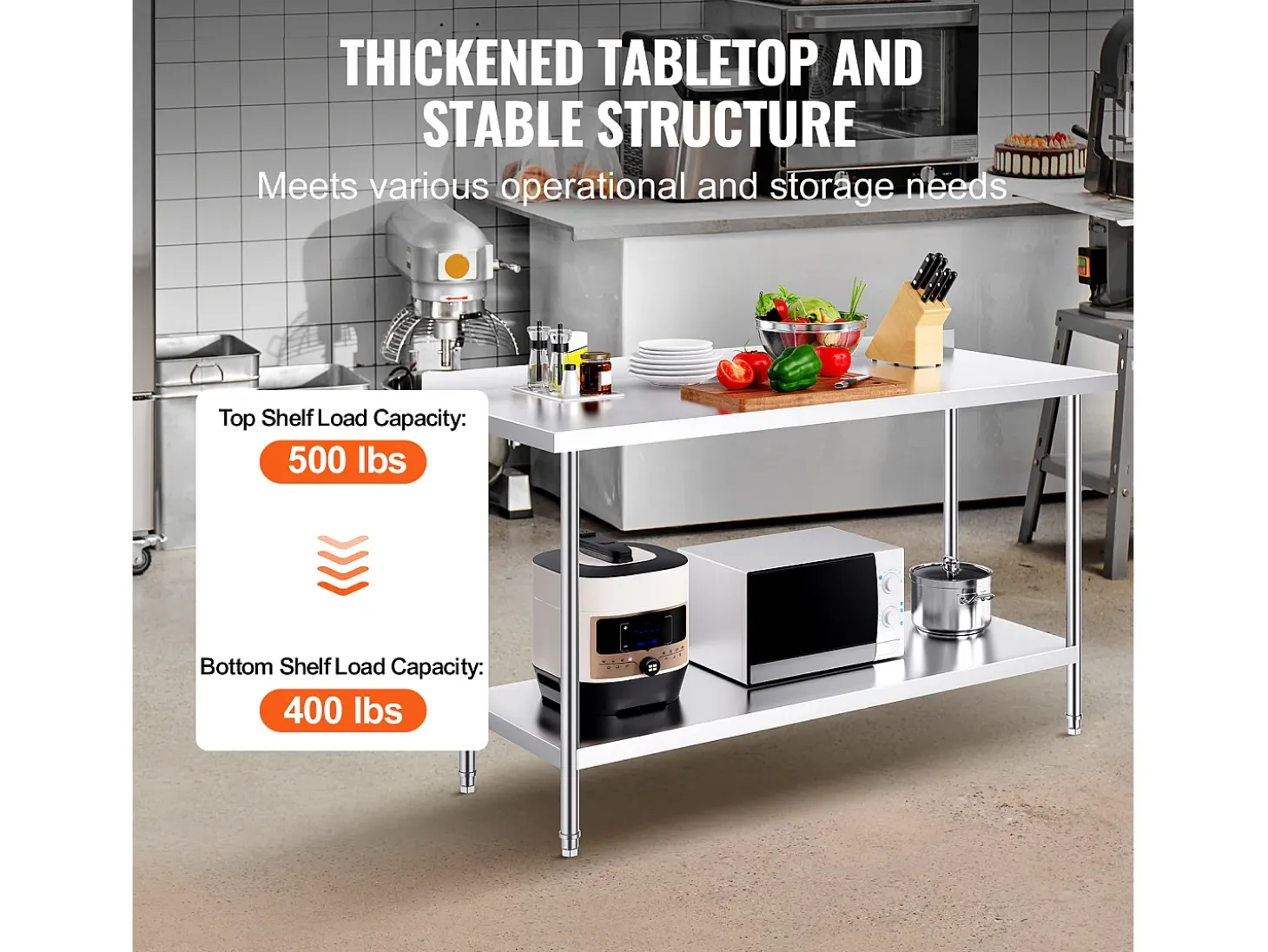 Mesa de Trabajo de Cocina SucceBuy, Mesa de Trabajo en Acero Inoxidable 60.96x152.4 cm, Comercial