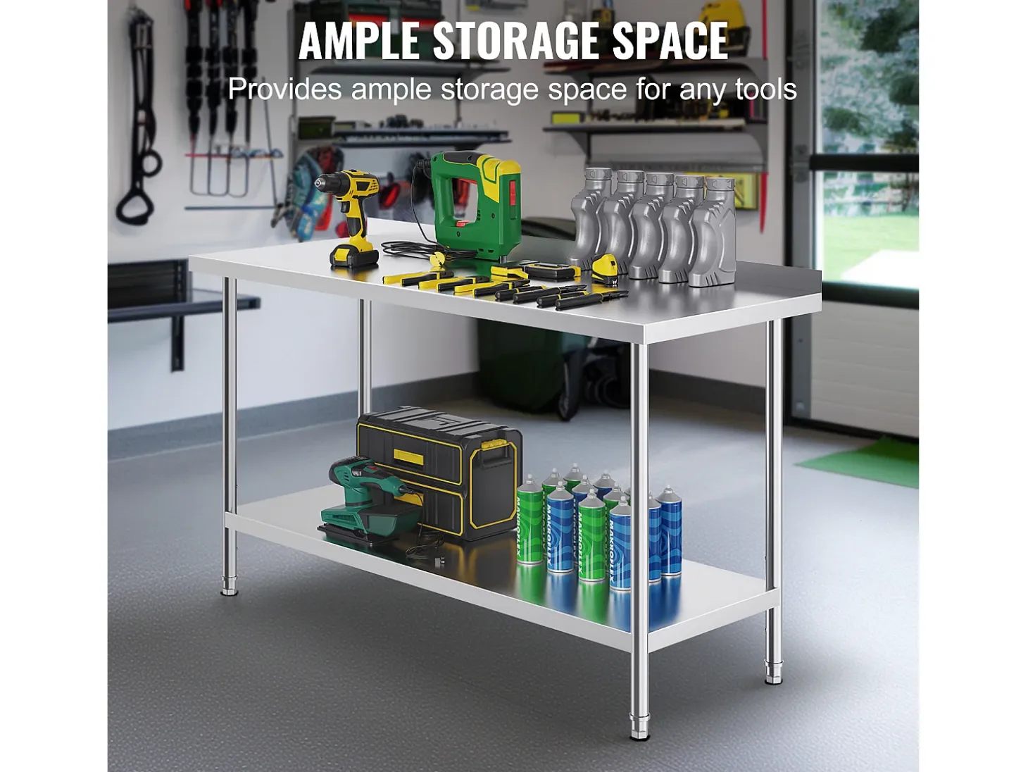 Mesa de Trabajo de Cocina SucceBuy, Mesa de Trabajo en Acero Inoxidable 60.96x152.4 cm, Comercial